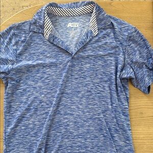 Blue Heathered Polo Shirt with Textured Fabric